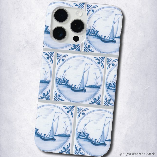 Coques Case-Mate iPhone Bleu Blanc Delft Bateaux à voile Faux Motif Carrel (Blue White Delft Sailboats Faux Tile Pattern Phone Case)