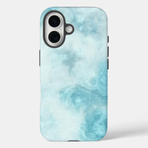 Coque Pour iPhone 16 Bleu blanc effet marbre (tous les téléphones)