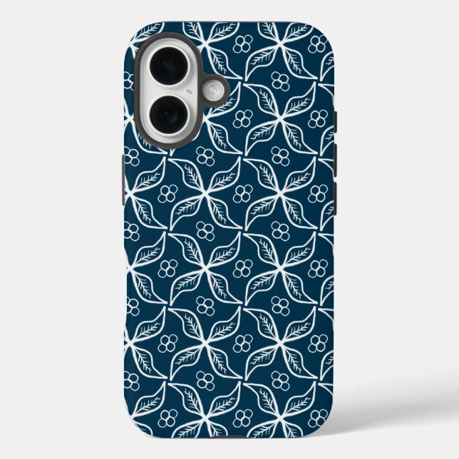 Coques Case-Mate iPhone Bleu blanc Feuille Berries Mistletoe Répétition (Verso)