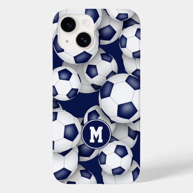 Coques Case-Mate iPhone Bleu blanc filles balle de football motif monogram (Verso)