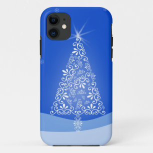 Case-Mate iPhone Case Bleu Blanc Joyeux Arbre de Noël Étoiles Nuit Lumiè