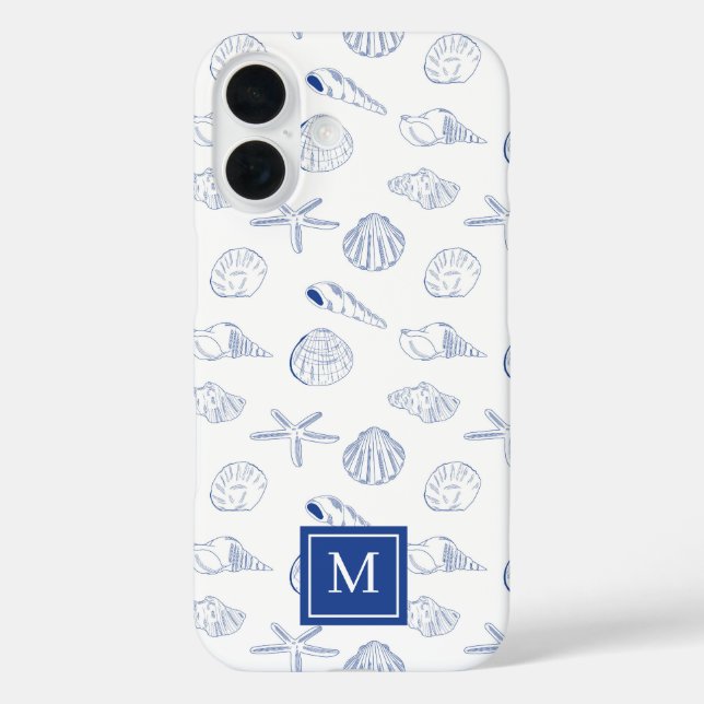 Coques Case-Mate iPhone Bleu blanc Main dessinée Sea Shells Plage Été (Verso)
