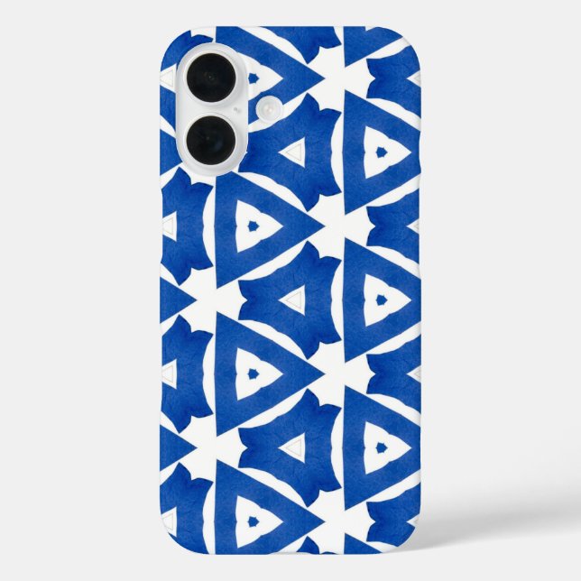Coques Case-Mate iPhone Bleu Blanc Méditerranéen Carrelage Triangles Chic (Verso)