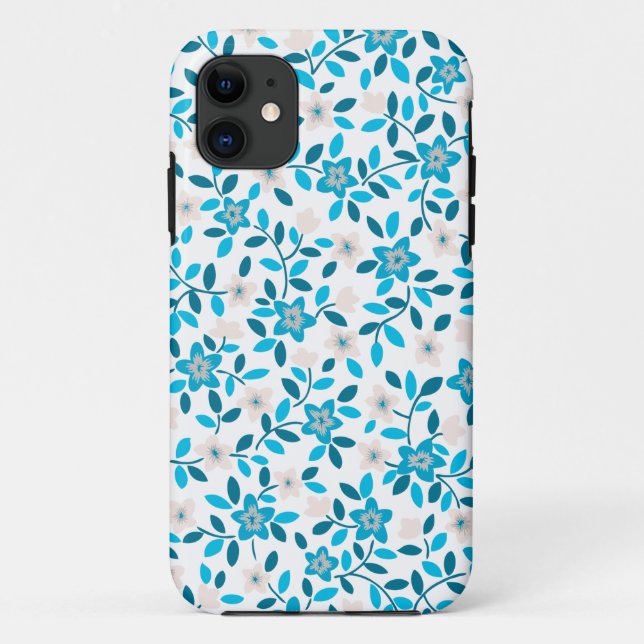 Coques Case-Mate iPhone Bleu blanc mignon fleurs printanières sans couture (Dos)