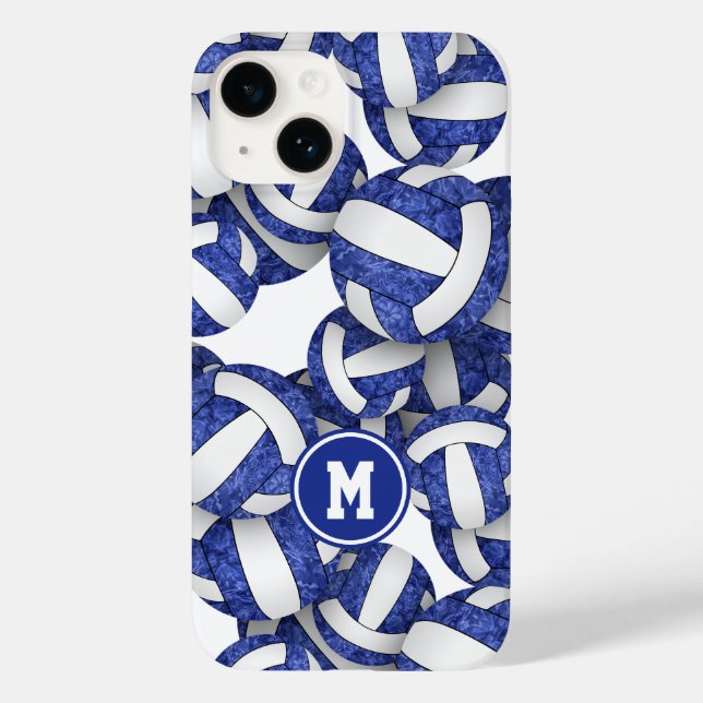 Coques Case-Mate iPhone Bleu blanc monogrammé girly volleyballs motif (Verso)