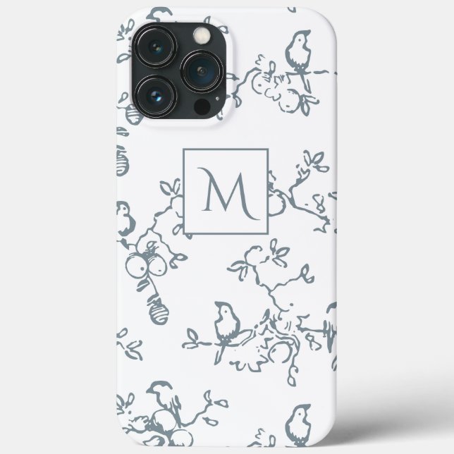 Coques Case-Mate iPhone Bleu Blanc Monogramme Simple Motif d'oiseaux (Verso)