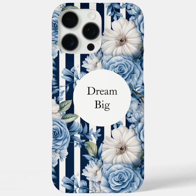 Coques Case-Mate iPhone Bleu blanc rayures florales (Verso)