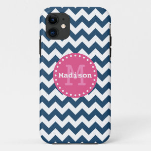 Coque Case-Mate Pour iPhone Bleu blanc rose Chevron Zigzag Monogramme