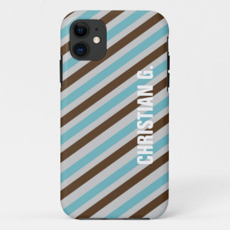 Coque Case-Mate Pour iPhone Bleu brun motif de bande personnalisée nom personn