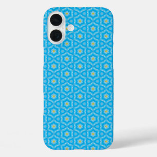 Coque Pour iPhone 16 Plus Bleu clair avec motif jaune