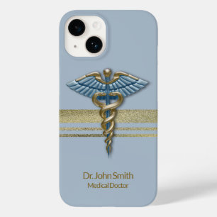 Coque Case-Mate iPhone Bleu clair Médicale Caduceus Faux Gold Foil