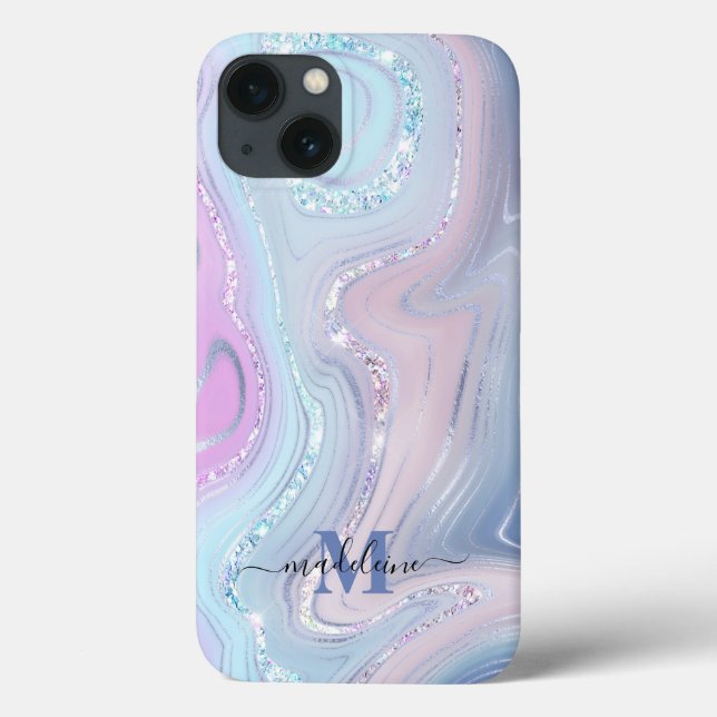 Coques Case-Mate iPhone Bleu cristal marbre Iridescente Agate (Verso)