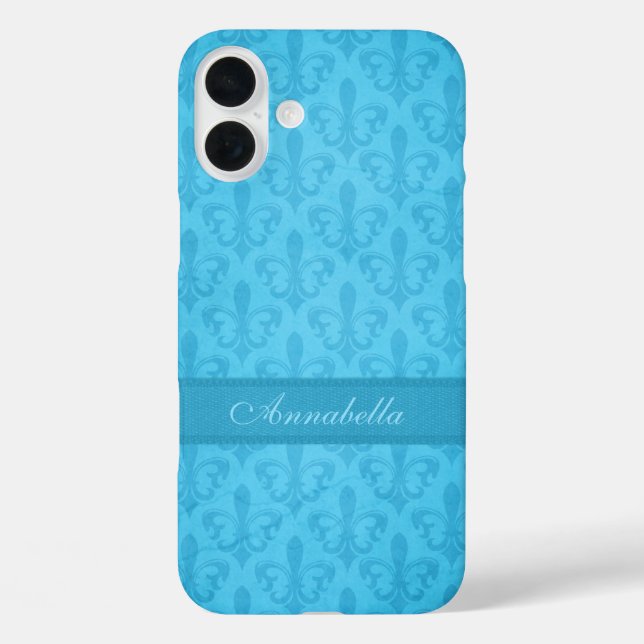 Coques Case-Mate iPhone Bleu damassé Fleur de Lis (Verso)