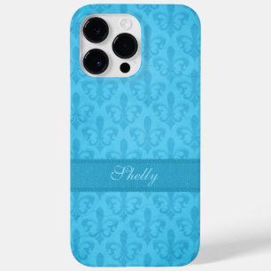 Coque Pour Pour iPhone 14 Pro Max Bleu damassé Fleur de Lis