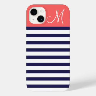 Coques Pour iPhone Bleu de la marine et le corail des bandes de Prepp