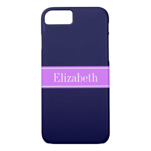 Coque Case-Mate iPhone Bleu de marine solide, Lilac Nom du ruban Monogram