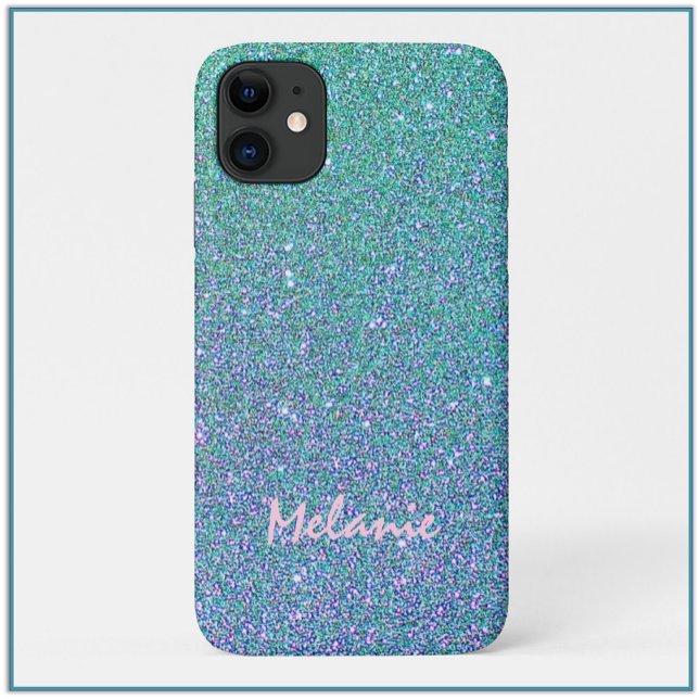 Coques Case-Mate iPhone Bleu de verre Parties scintillant verte et violett (Créateur téléchargé)