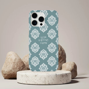 Coque iPhone 16 Pro Max Bleu d'eau douce de la Regency Damask Classy