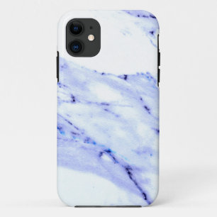 Coque iPhone 11 Bleu élégant moderne, Marbre blanc motif en granit