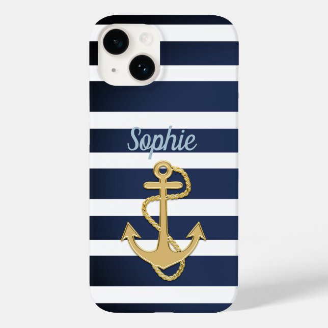 Coques Case-Mate iPhone Bleu et Ancre or Nautique (Verso)