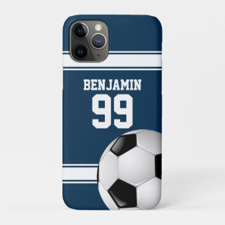 Coque iPhone 11 Pro Bleu et blanc Stripes Jersey Soccer Ball