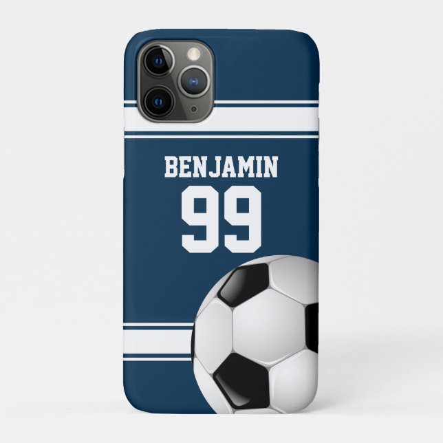 Coques Case-Mate iPhone Bleu et blanc Stripes Jersey Soccer Ball (Dos)