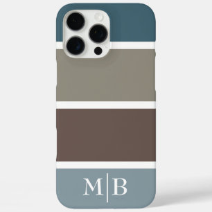 Coque iPhone 16 Pro Max Bleu et bloc de couleur Brown avec monogramme