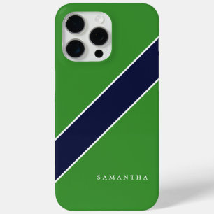Coque iPhone 15 Pro Max Bleu et vert Diagonal Grille personnalisée