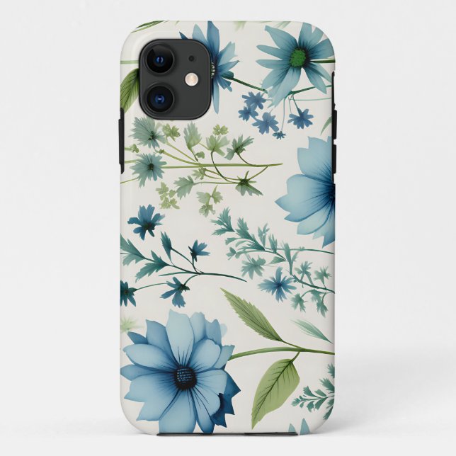 Coques Case-Mate iPhone Bleu Et Vert Fleur sauvage Botanique (Dos)