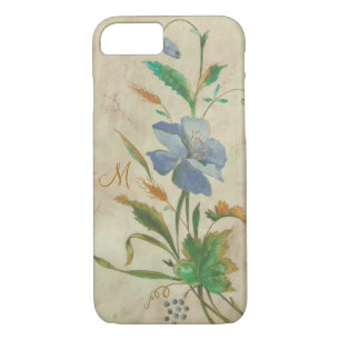 Coque Case-Mate iPhone bleu-fleur vintage avec l'initiale faite sur