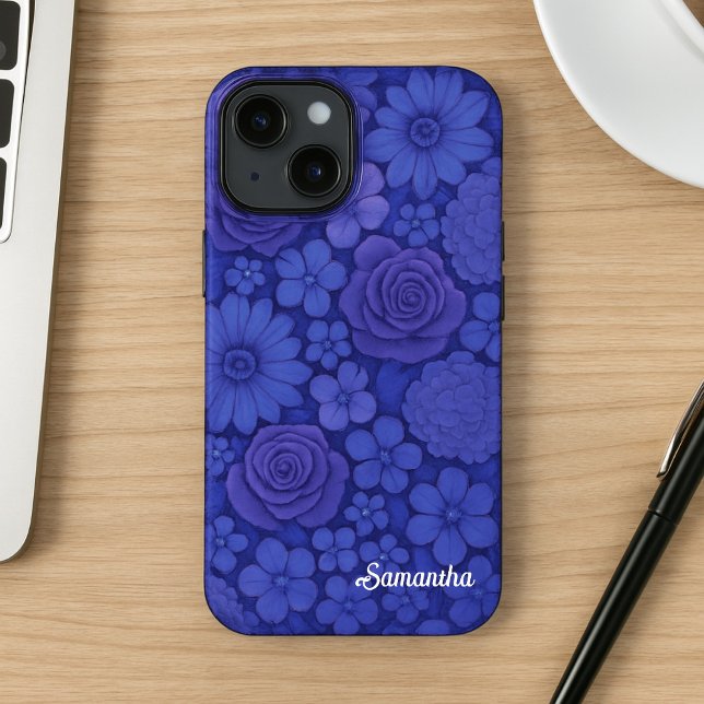 Coques Case-Mate iPhone Bleu floral élégant Botanique (Créateur téléchargé)