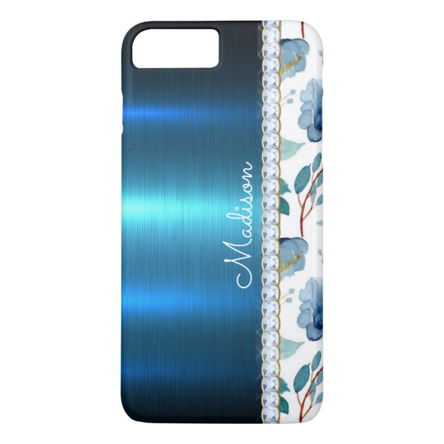 Coques Case-Mate iPhone Bleu Floral Parties scintillant métallique Classy  (Dos)