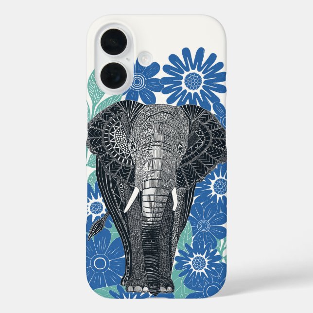 Coques Case-Mate iPhone bleu folksy éléphant (Verso)