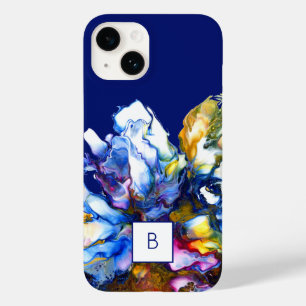 Coque Case-Mate iPhone Bleu foncé Abstrait Fluid Art Monogramme