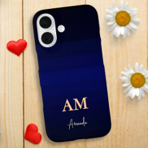 Bleu foncé Bleu Rayures de couleur avec Monogramme