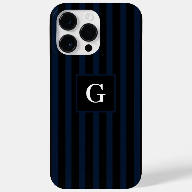 Coques Case-Mate iPhone Bleu foncé et noir simple Bleu simple Initiale (Verso)