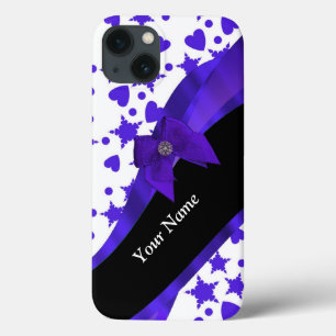 iPhone 13 Coque Bleu foncé joli motif girly personnalisé