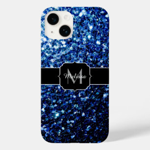 Coque Pour iPhone 14 Bleu foncé profond brillant faux paillettes scinti