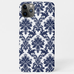 Case-Mate iPhone Case Bleu foncé sur blanc vintage damas motif