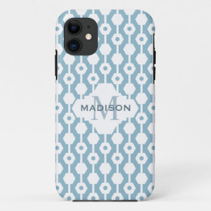 Coque iPhone 11 Bleu géométrique du monogramme   de point