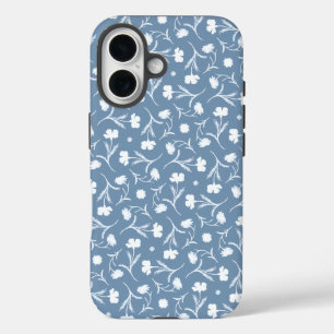 Coque Pour iPhone 16 Bleu gris blanc Liberté motif floral élégant Pop