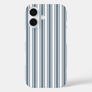 Coque Pour iPhone 16 Bleu-gris et blanc bandes de bonbons Coque-Mate iP