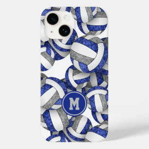 Coque Case-Mate iPhone Bleu gris monogrammé filles volleyball