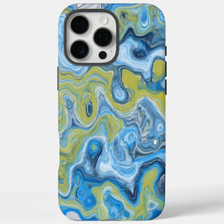 Coque iPhone 16 Pro Max Bleu Icy Vert coloré Abstrait Marbre Texture Li