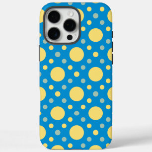 Coque iPhone 16 Pro Max Bleu Jaune Chic Rétro Polka Point Motif sans coutu