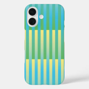 Coque Pour iPhone 16 Bleu Jaune Vert Motif Rayé
