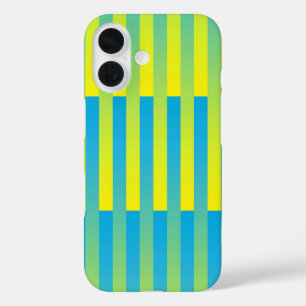 Coque Pour iPhone 16 Bleu Jaune Vert Motif Rayé