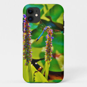 Coques Pour iPhone Bleu libellule et fleurs