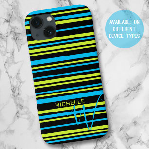 Case-Mate iPhone Case Bleu Lime Vert Stripes Motif Monogramme