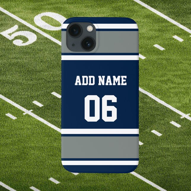 Coques Case-Mate iPhone Bleu marine, argent et blanc (Navy Blue Silver and White Sport Stripes Phone Case. Make it Yours by changing Name and Number!)